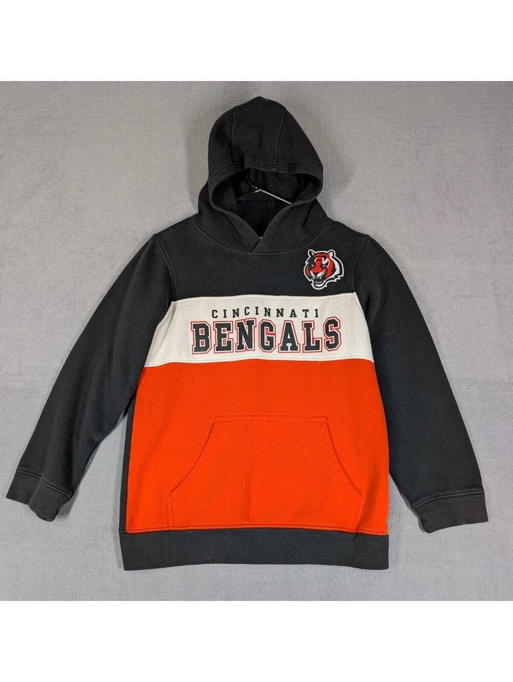 NFL Team Apparel Youth Large 10/12 Black Orange Bengals Hoodie Pullover Fleece